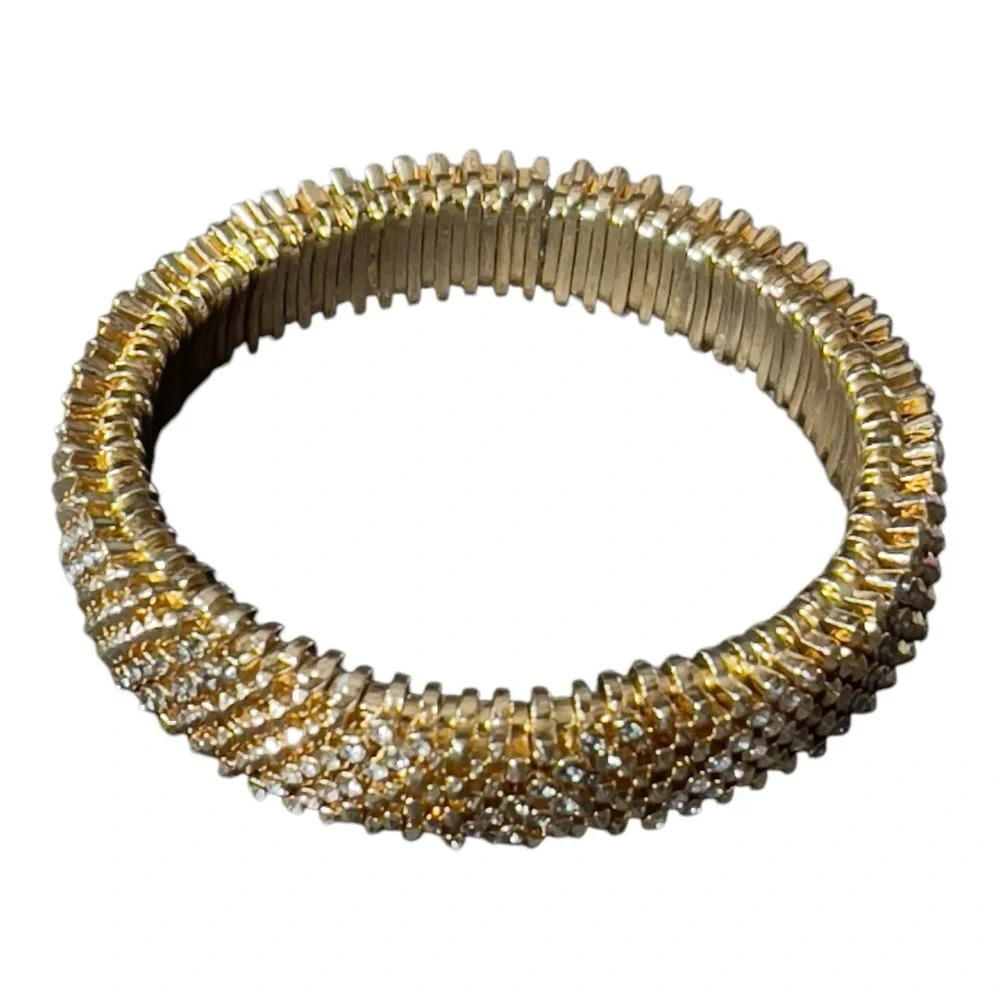Chico’s Mitzi Gold Stretch Bracelet | Crystal Rhinestone Statement Bangle - Picture 4 of 7